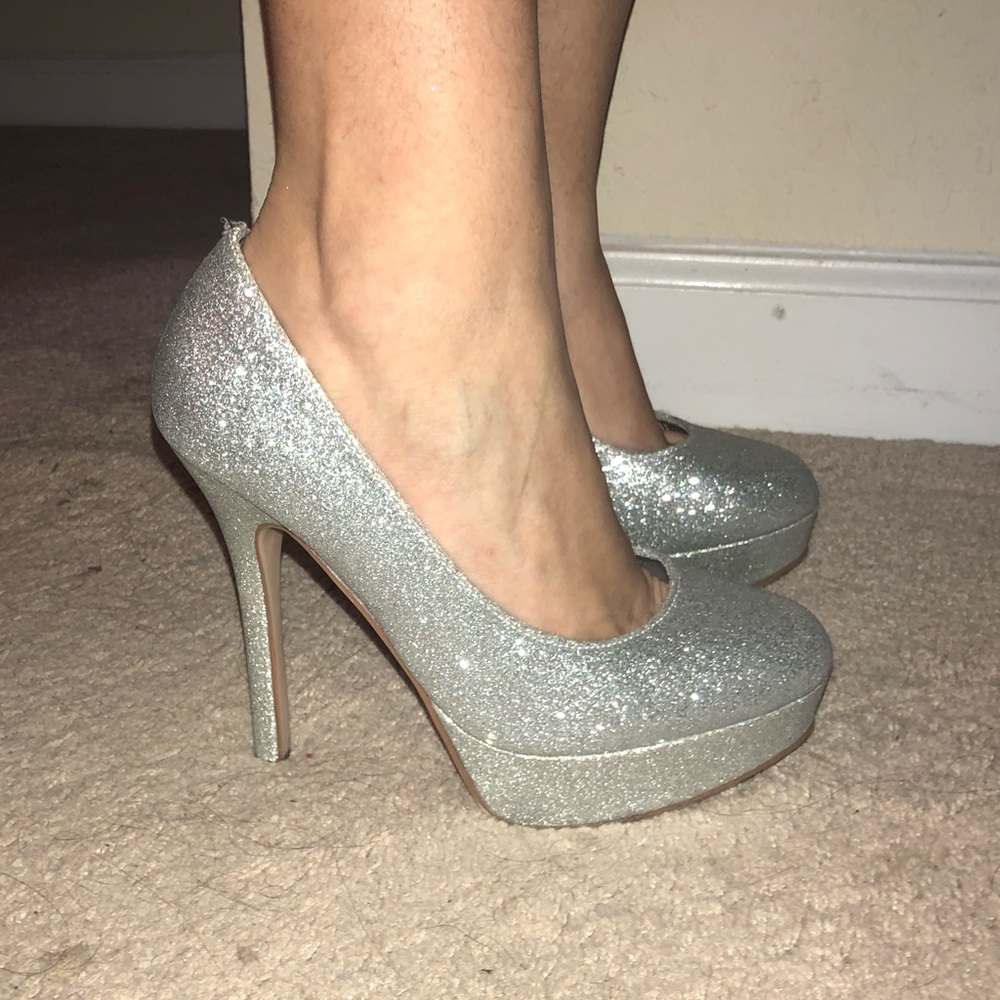 Brash Silver Glitter High Heel Pumps